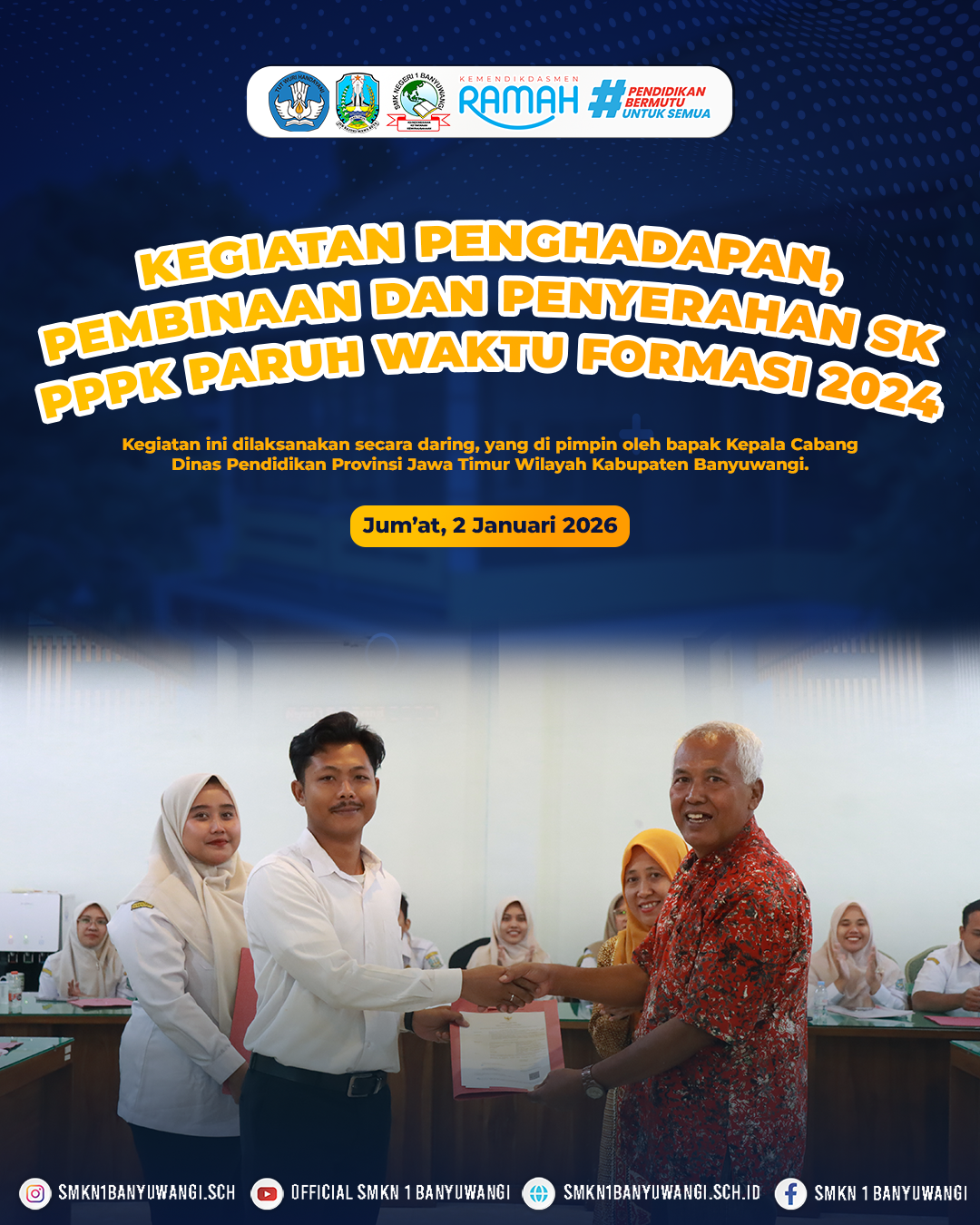 SMK Negeri 1 Banyuwangi Ikuti Kegiatan Penyerahan SK PPPK Paruh Waktu Formasi 2024 Secara Daring
